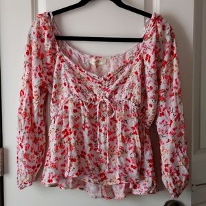 A Beautiful Soul long sleeve white w/pink red flower print throughout